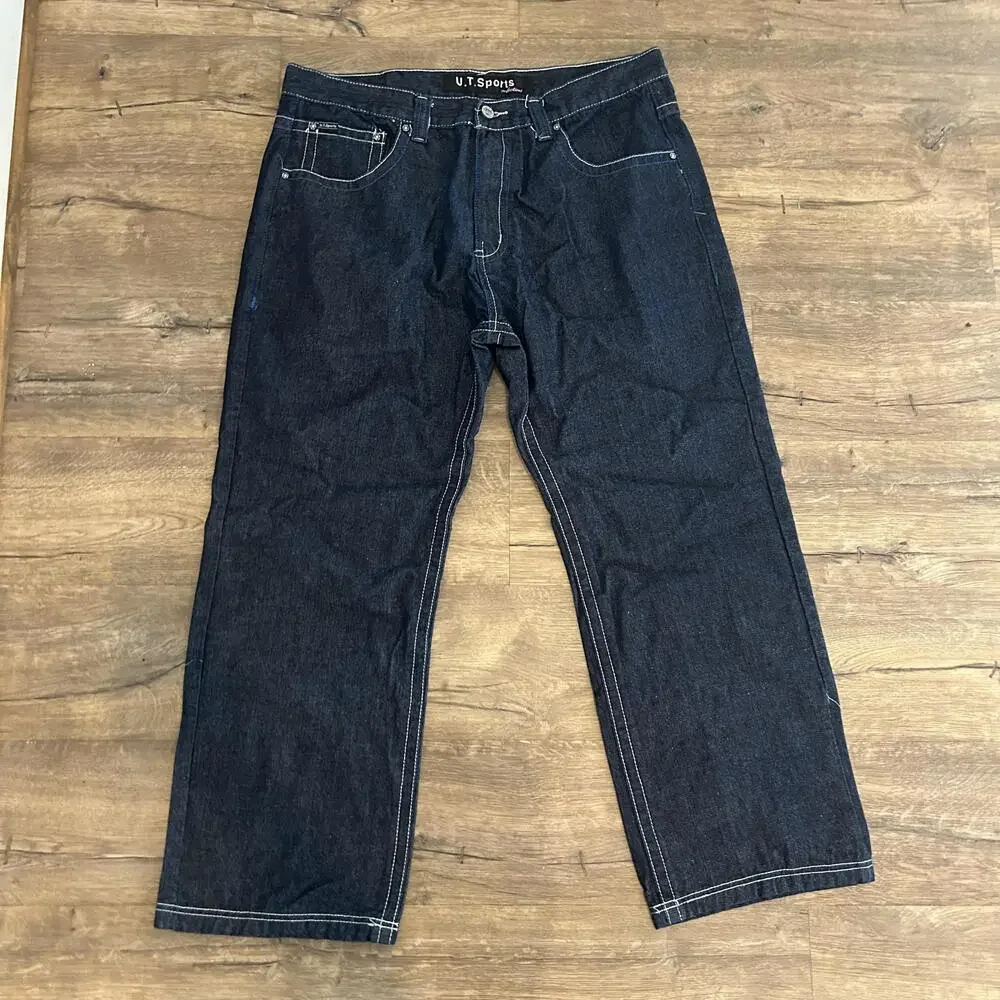 U.T. Sports Jeans Mens 40 Blue Dark Wash Relaxed Fit Straight Denim 5 Pocket